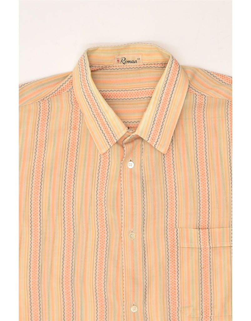 ROMAN Mens Short Sleeve Shirt Size 42 Large Yellow Striped | Vintage Roman | Thrift | Second-Hand Roman | Used Clothing | Messina Hembry 