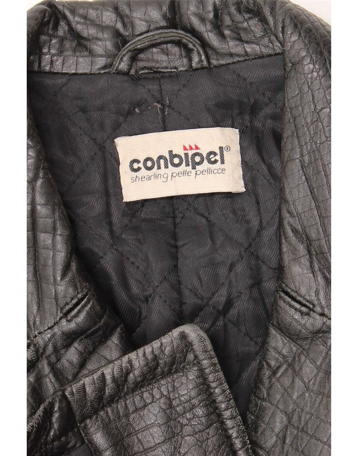 Conbipel Womens Leather Coat UK 12 Medium Black Animal Print Classic