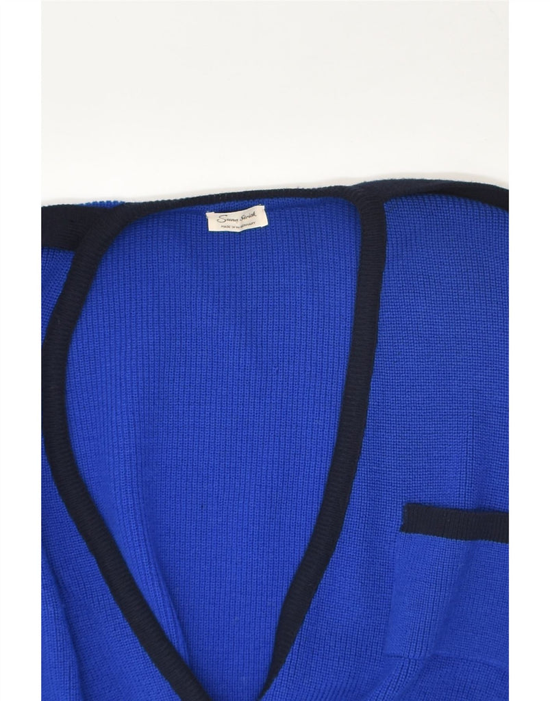 VINTAGE Womens Cardigan Sweater UK 16 Large Blue Colourblock Virgin Wool | Vintage Vintage | Thrift | Second-Hand Vintage | Used Clothing | Messina Hembry 