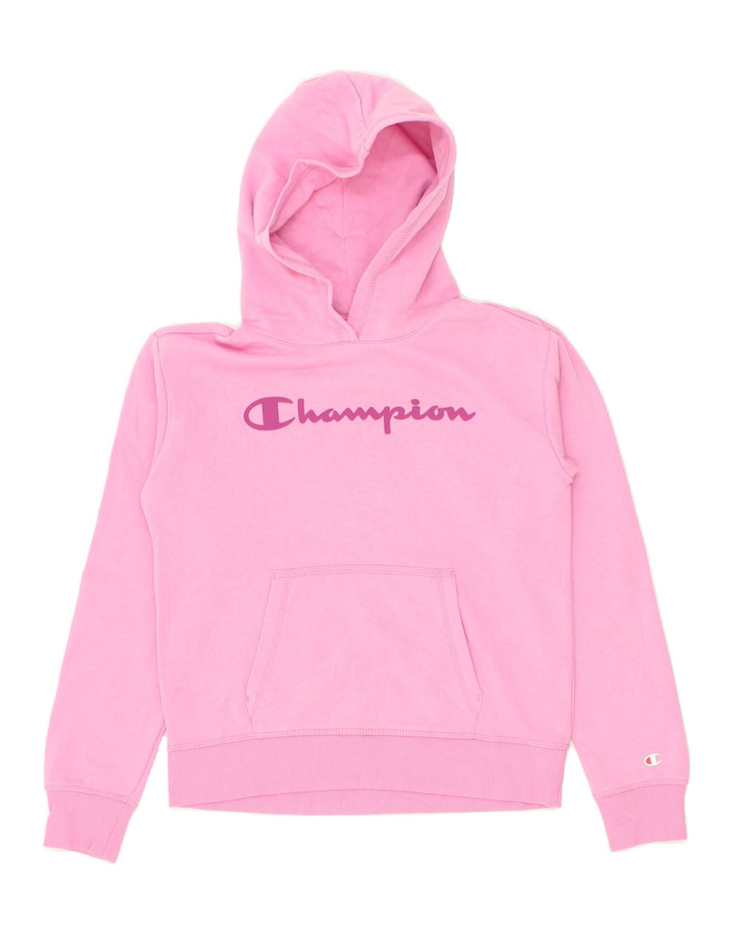 CHAMPION Girls Graphic Hoodie Jumper 13-14 Years XL  Pink Cotton | Vintage Champion | Thrift | Second-Hand Champion | Used Clothing | Messina Hembry 