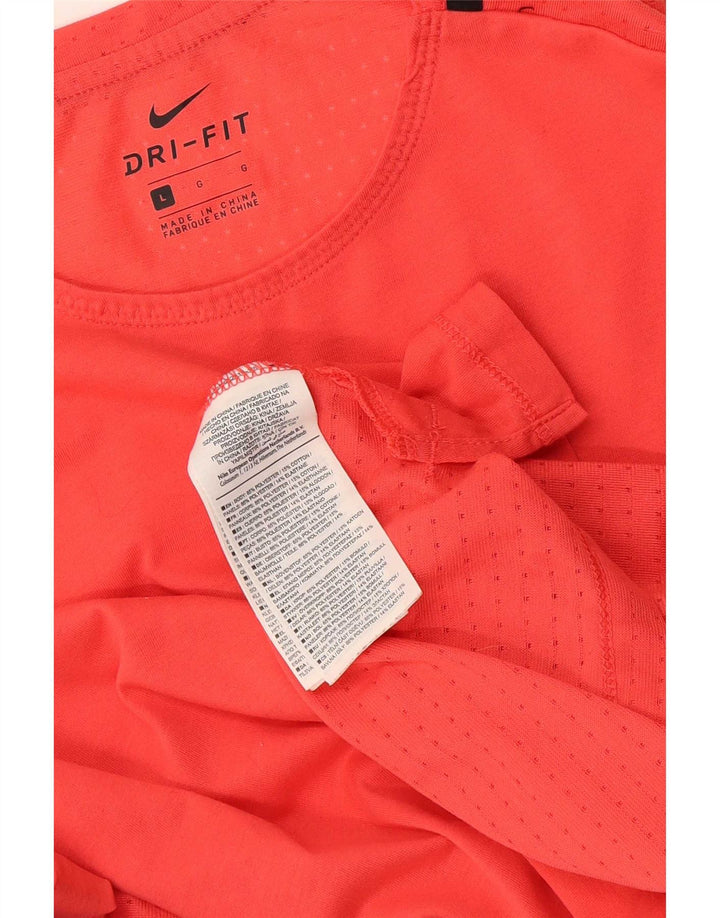 Nike Mens Dri Fit Graphic Top Long Sleeve Large Orange Colourblock