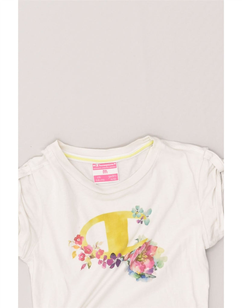 CHAMPION Girls Graphic T-Shirt Top 9-10 Years Medium White Cotton | Vintage Champion | Thrift | Second-Hand Champion | Used Clothing | Messina Hembry 