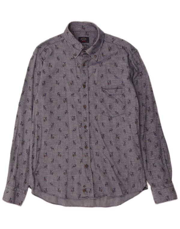 Paul & Shark Mens Abstract Pattern Shirt Size 39 Medium Blue Cotton