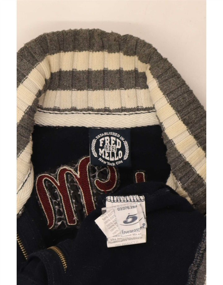Fred Mello Mens Graphic Cardigan Sweater Medium Navy Blue Colourblock