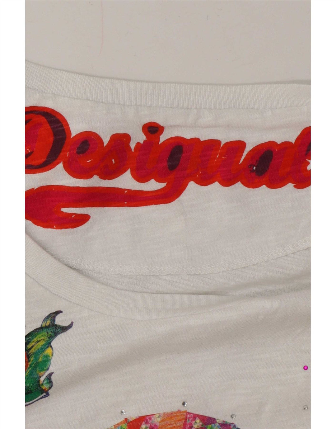 Desigual Womens Graphic Top Long Sleeve UK 16 Large White