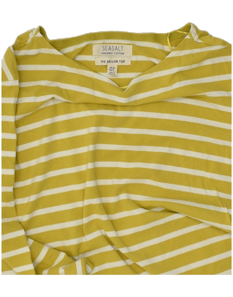 SEASALT Womens Top 3/4 Sleeve UK 12 Medium  Yellow Striped Cotton | Vintage Seasalt | Thrift | Second-Hand Seasalt | Used Clothing | Messina Hembry 