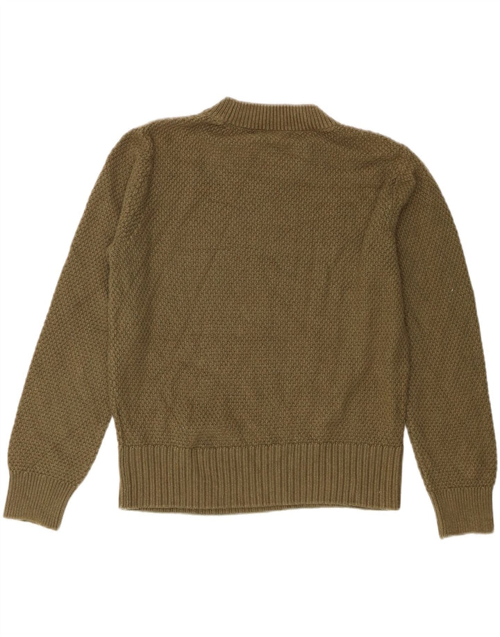 Marks & Spencer Womens Crew Neck Jumper Sweater UK 12 Medium Khaki Cotton