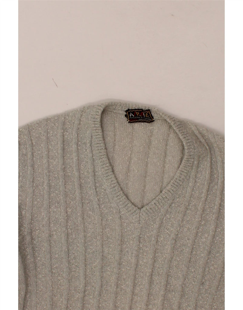 VINTAGE Mens V-Neck Jumper Sweater Medium Grey Flecked Vintage Vintage and Second-Hand Vintage from Messina Hembry 