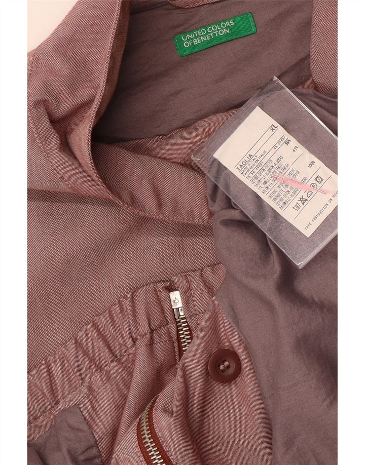 Benetton Mens Bomber Jacket UK 42 XL Brown Cotton