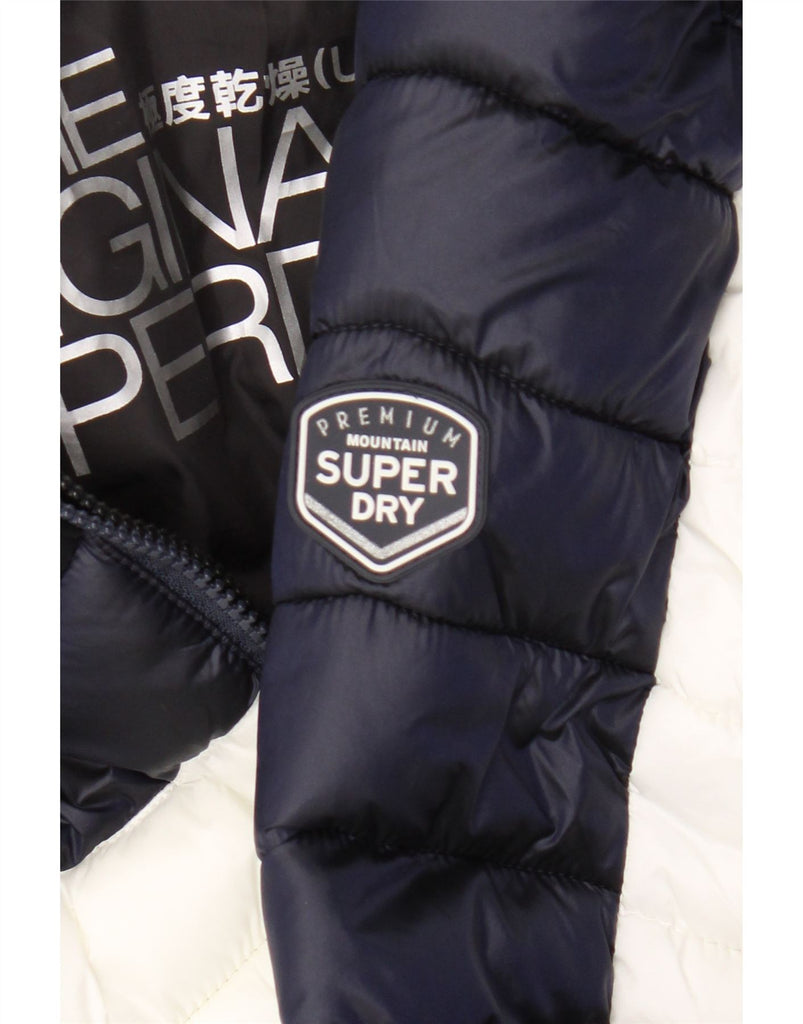 SUPERDRY Womens Hooded Padded Jacket UK 12 Medium Navy Blue Colourblock Vintage Superdry and Second-Hand Superdry from Messina Hembry 