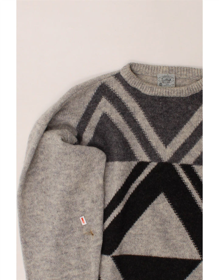 VINTAGE Mens Crew Neck Jumper Sweater IT 54 XL Grey Geometric Vintage Vintage and Second-Hand Vintage from Messina Hembry 