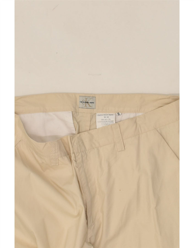 CALVIN KLEIN Womens Wide Leg Capri Trousers W34 L18 Beige Cotton | Vintage Calvin Klein | Thrift | Second-Hand Calvin Klein | Used Clothing | Messina Hembry 