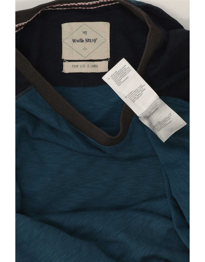 White Stuff Mens Top Long Sleeve Large Blue Colourblock Cotton