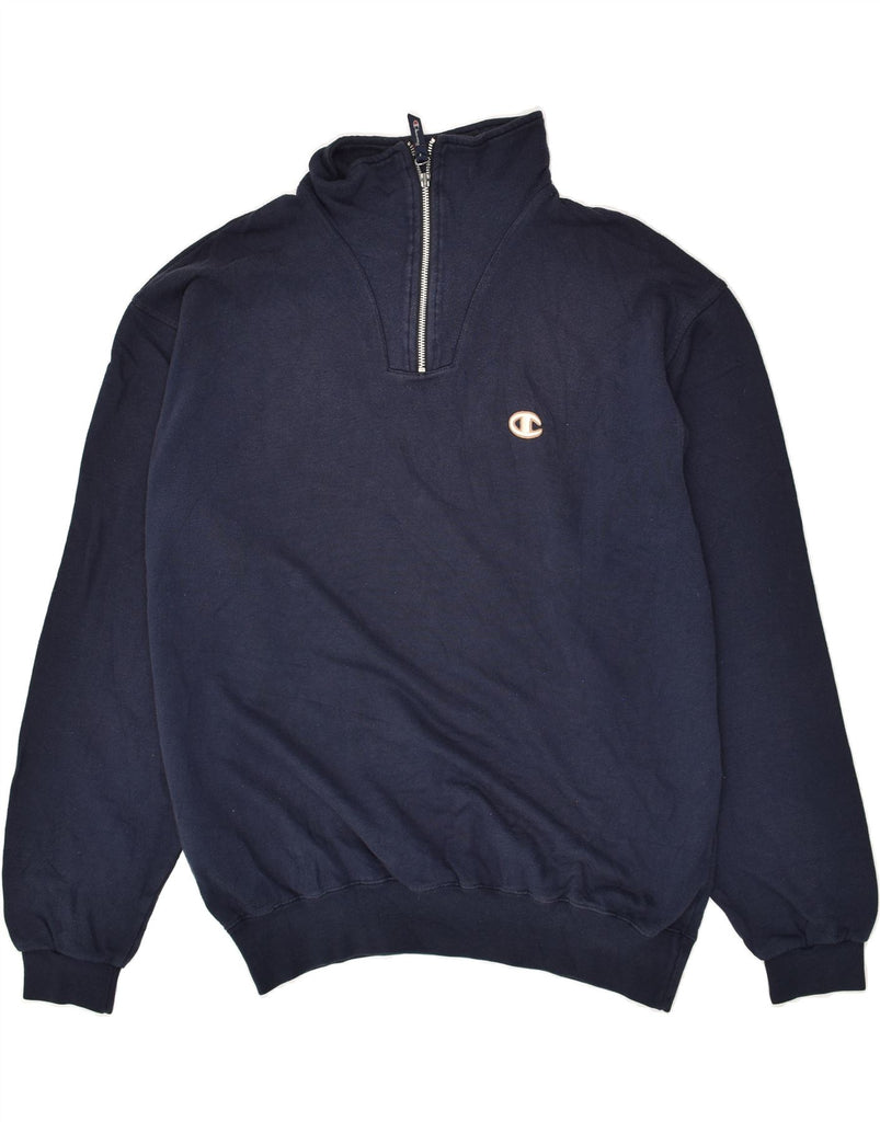 CHAMPION Mens Zip Neck Sweatshirt Jumper XL Navy Blue Cotton | Vintage Champion | Thrift | Second-Hand Champion | Used Clothing | Messina Hembry 