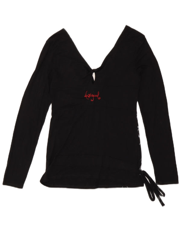 Desigual Womens Graphic Long Sleeve Blouse Top UK 10 Small Black Viscose