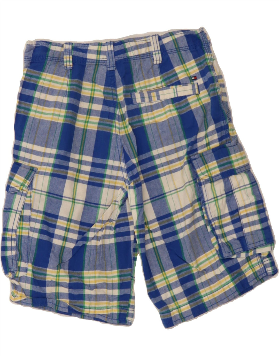 TOMMY HILFIGER Boys Cargo Shorts 11-12 Years W28 Blue Check Cotton Vintage Tommy Hilfiger and Second-Hand Tommy Hilfiger from Messina Hembry 
