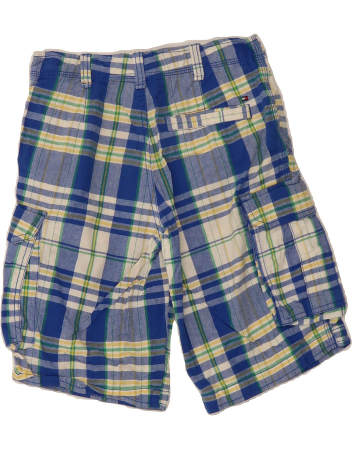 TOMMY HILFIGER Boys Cargo Shorts 11-12 Years W28 Blue Check Cotton Vintage Tommy Hilfiger and Second-Hand Tommy Hilfiger from Messina Hembry 