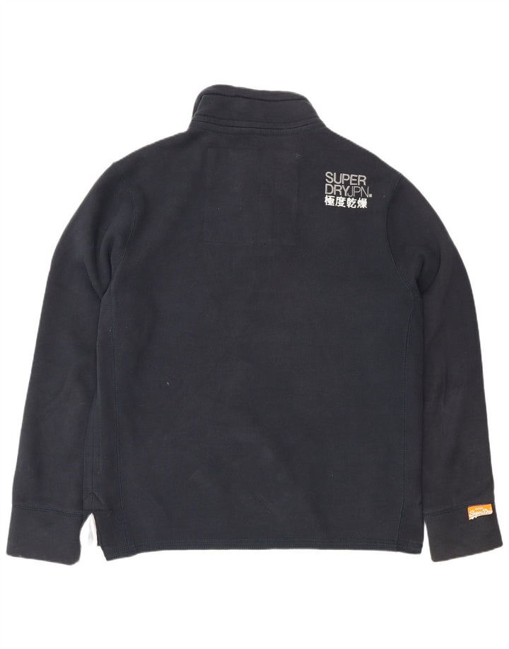 Superdry Mens Graphic Button Neck Sweatshirt Jumper XL Navy Blue Cotton