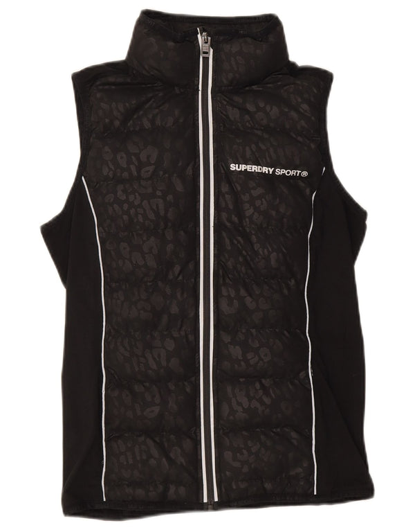 Superdry Womens Graphic Padded Gilet UK 10 Small Black Animal Print