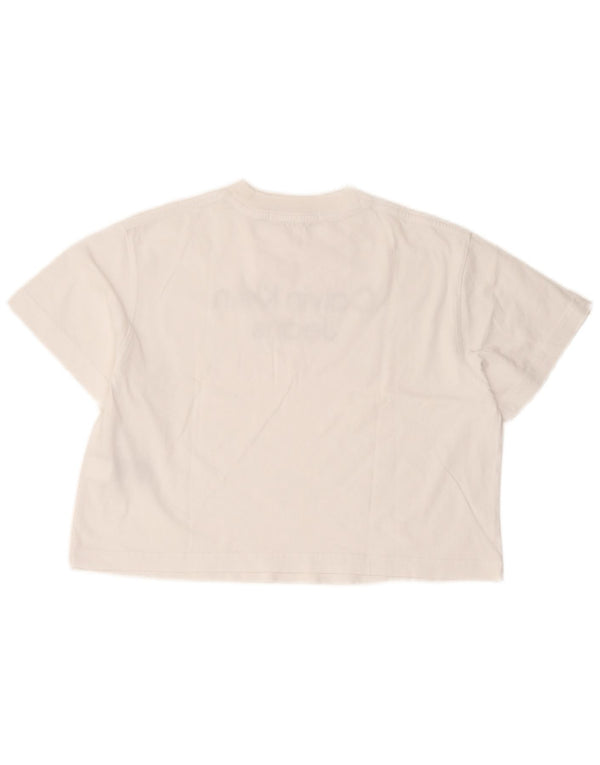 Calvin Klein Jeans Womens Crop Oversized Graphic T-Shirt Top UK 6 XS White