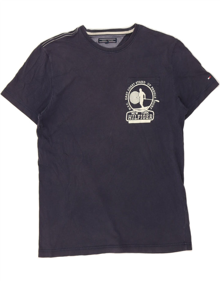 TOMMY HILFIGER Mens Graphic T-Shirt Top Medium Navy Blue Cotton Vintage Tommy Hilfiger and Second-Hand Tommy Hilfiger from Messina Hembry 