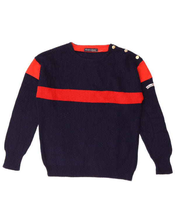 Vintage Womens Crew Neck Jumper Sweater UK 14 Medium Navy Blue Colourblock