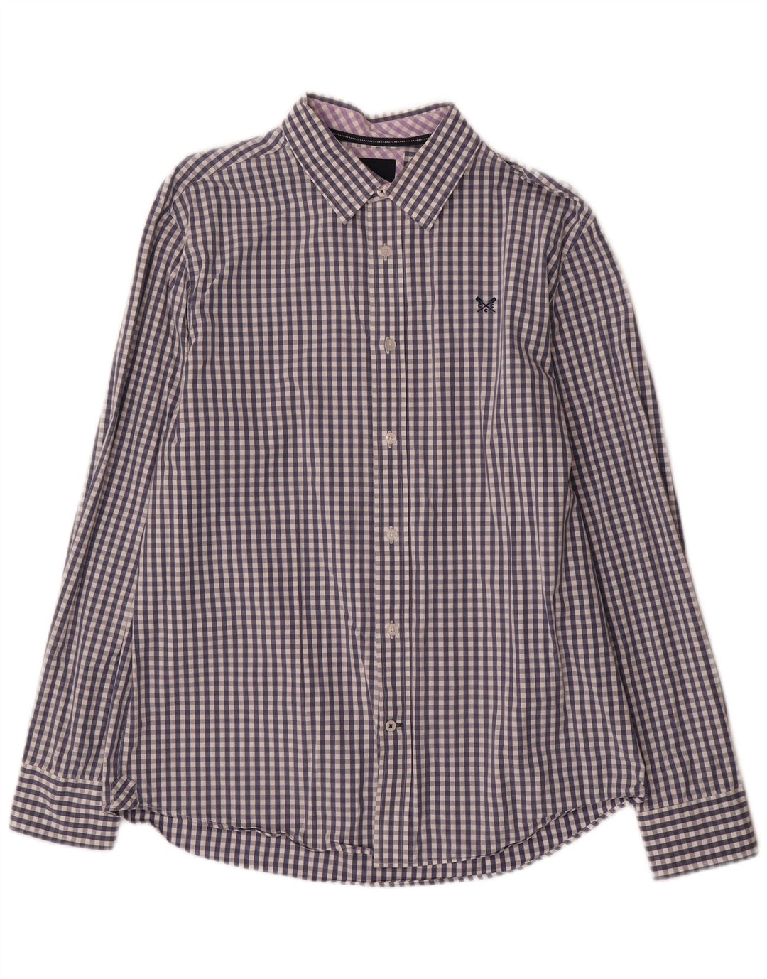 Crew Clothing Mens Classic Fit Shirt Large Navy Blue Gingham Cotton