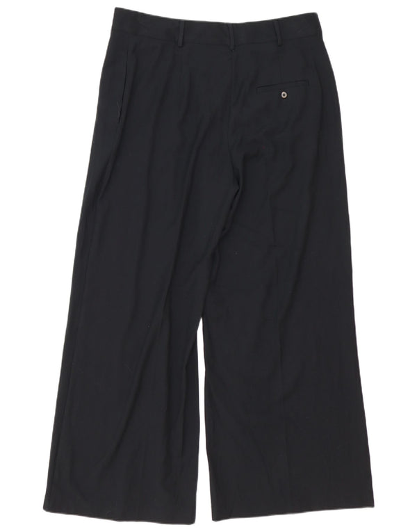 Marks & Spencer Womens Wide Leg Chino Trousers UK 14 Large W32 L28 Black