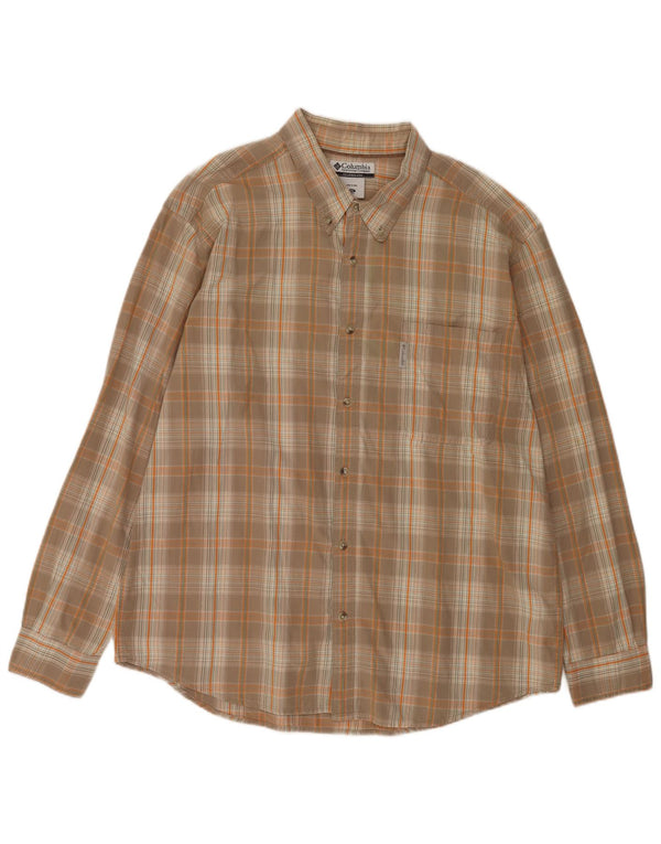Columbia Mens Shirt 2XL Beige Plaid Cotton