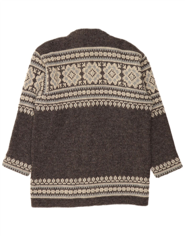 NORDSTRIKK Mens Cardigan Sweater Small Grey Fair Isle Virgin Wool