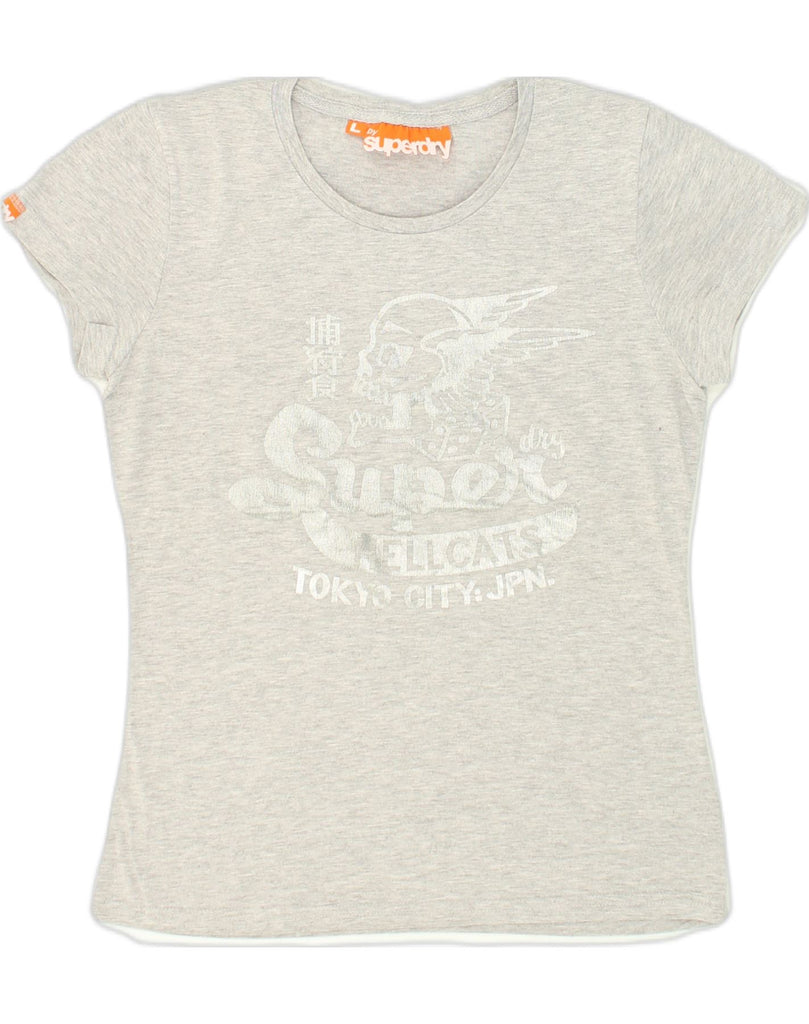 SUPERDRY Womens Graphic T-Shirt Top UK 14 Large Grey Cotton | Vintage Superdry | Thrift | Second-Hand Superdry | Used Clothing | Messina Hembry 