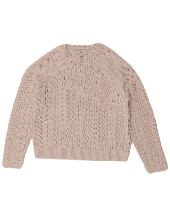 Marks & Spencer Womens Crop Crew Neck Jumper Sweater UK 14 Medium Off White