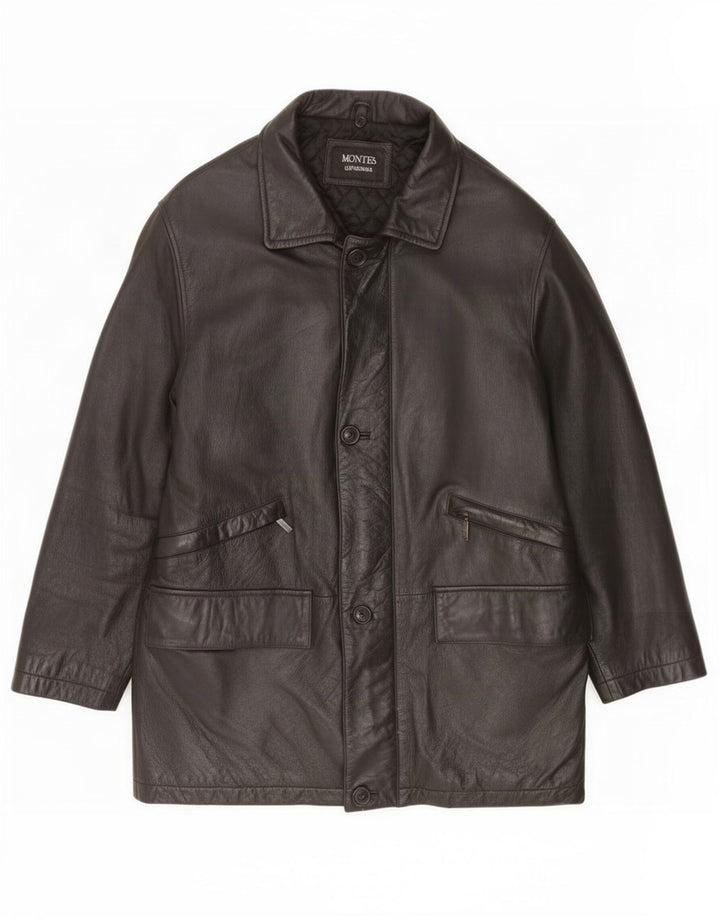 Montes Mens Leather Coat UK 38 Medium Black