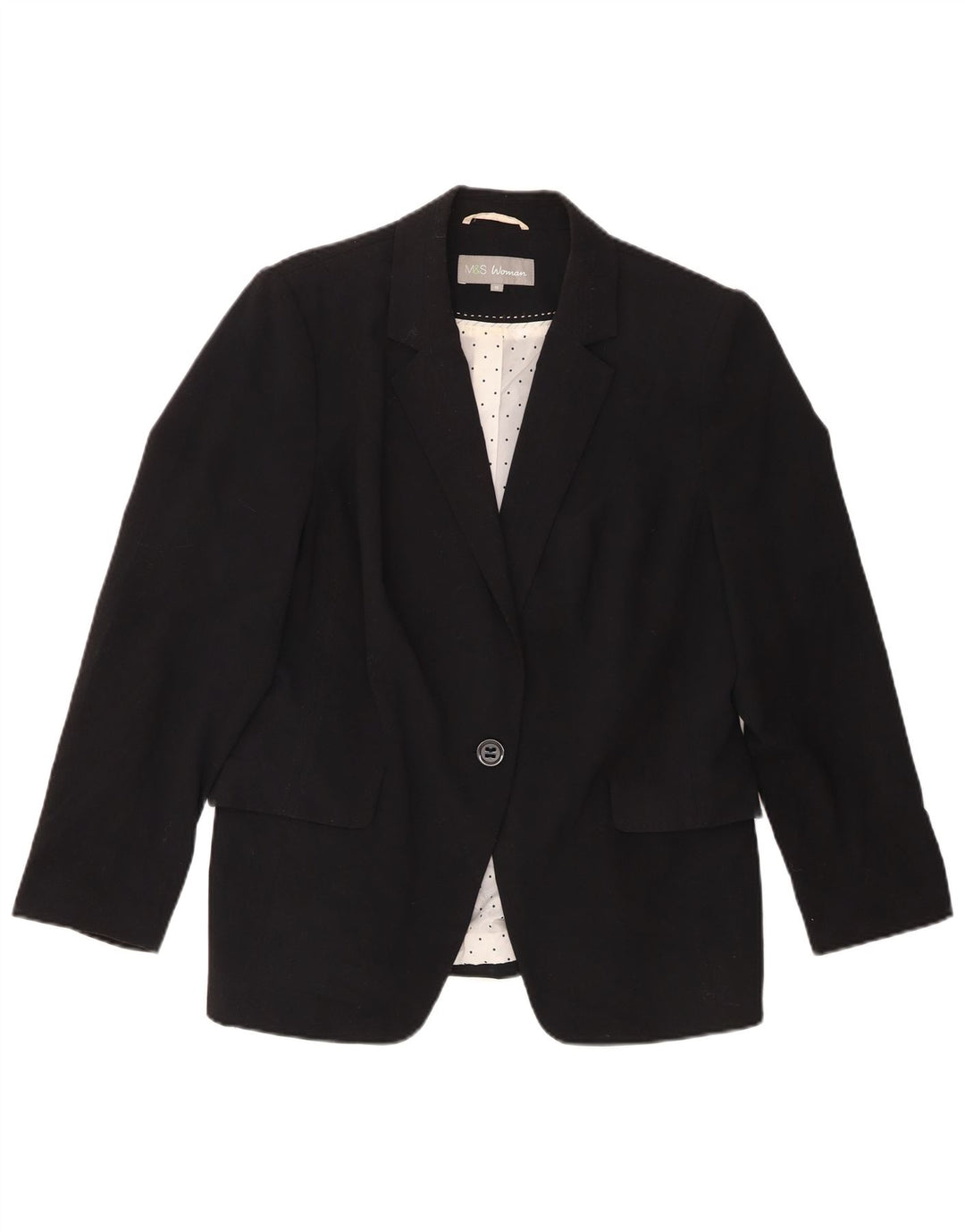 Marks & Spencer Womens 1 Button Blazer Jacket UK 16 Large Black Polyester