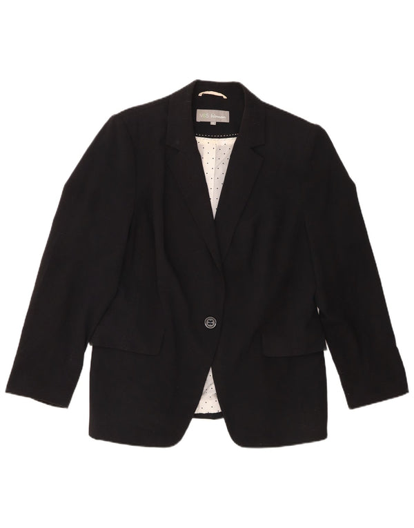 Marks & Spencer Womens 1 Button Blazer Jacket UK 16 Large Black Polyester