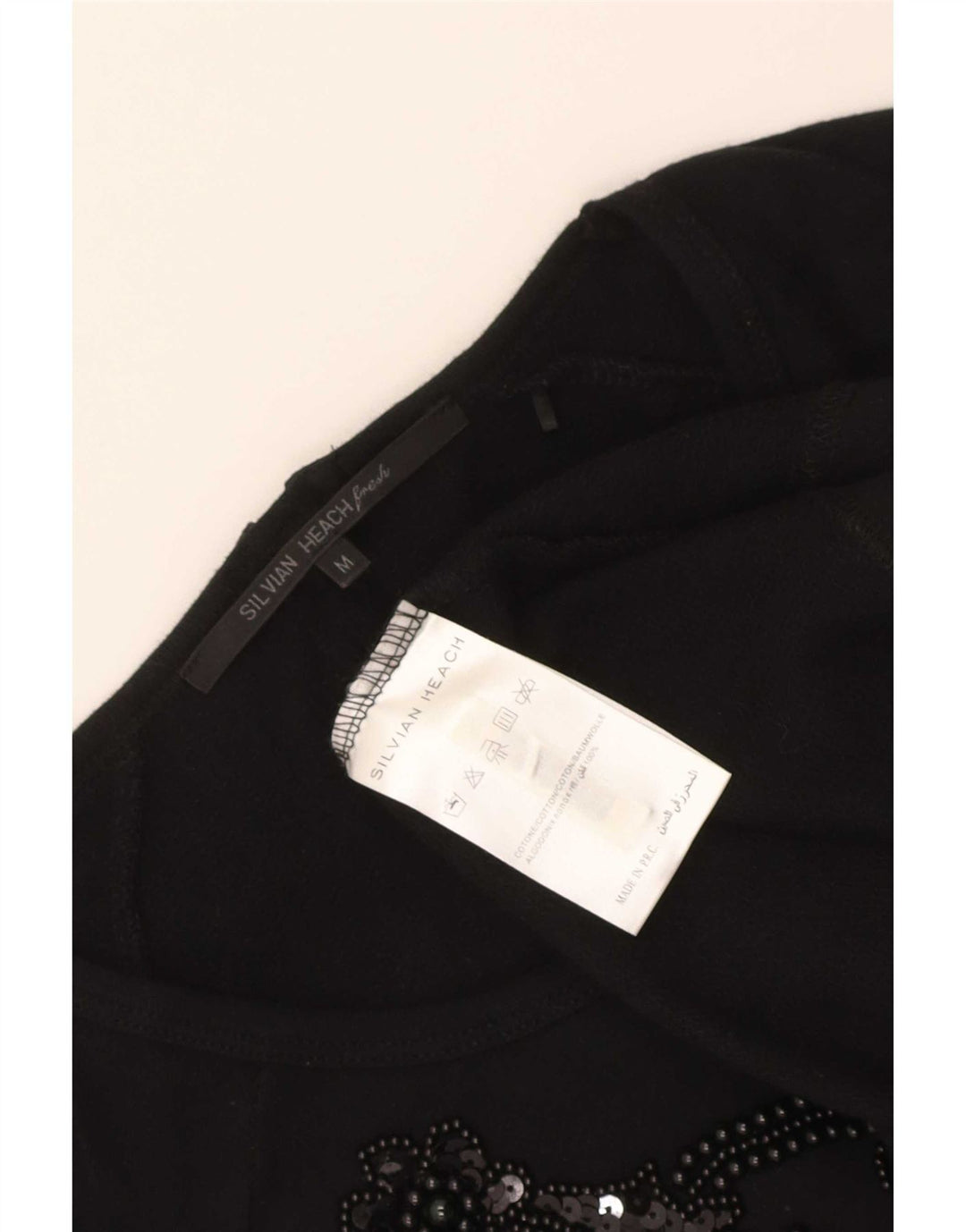 Silvian Heach Womens Graphic Top Long Sleeve UK 12 Medium Black Cotton