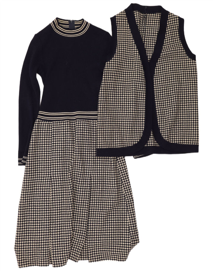 Vintage Womens 2 Piece Set UK 12 Medium Navy Blue Houndstooth
