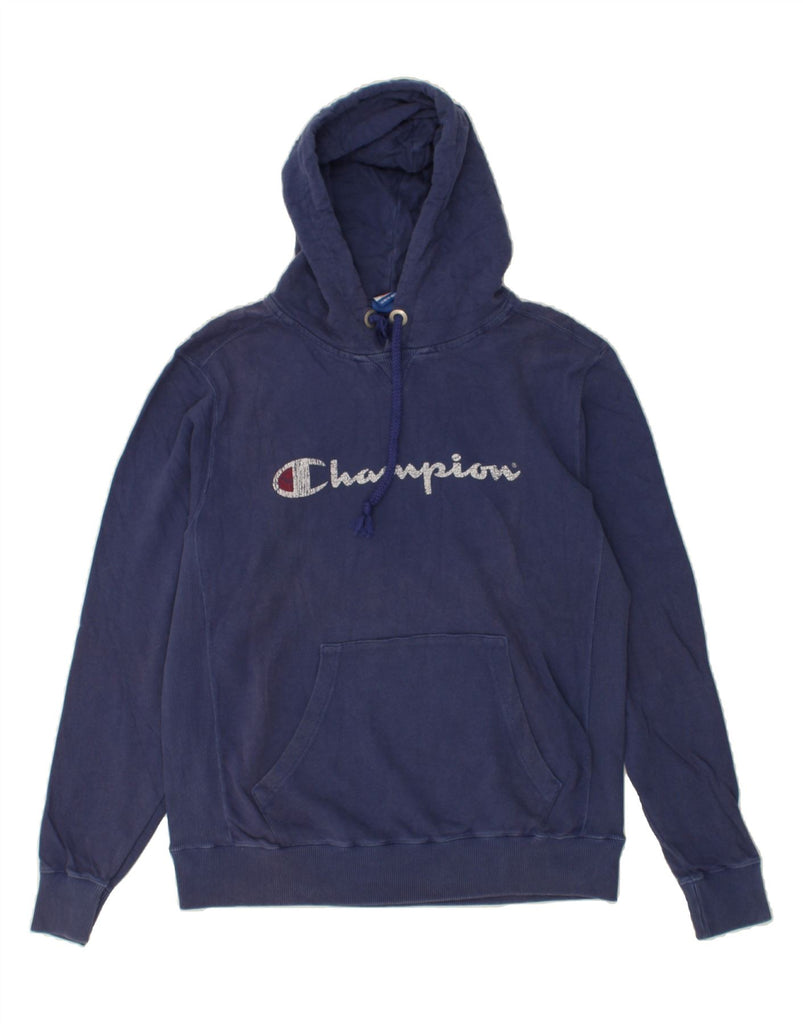 CHAMPION Mens Graphic Hoodie Jumper Large Navy Blue Cotton | Vintage Champion | Thrift | Second-Hand Champion | Used Clothing | Messina Hembry 