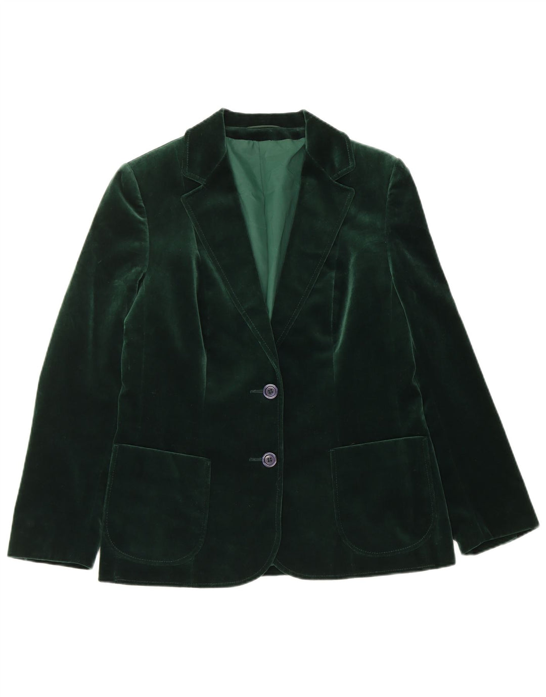 St Michael Womens 2 Button Velvet Blazer Jacket UK 14 Medium Green Cotton