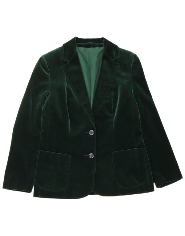 St Michael Womens 2 Button Velvet Blazer Jacket UK 14 Medium Green Cotton