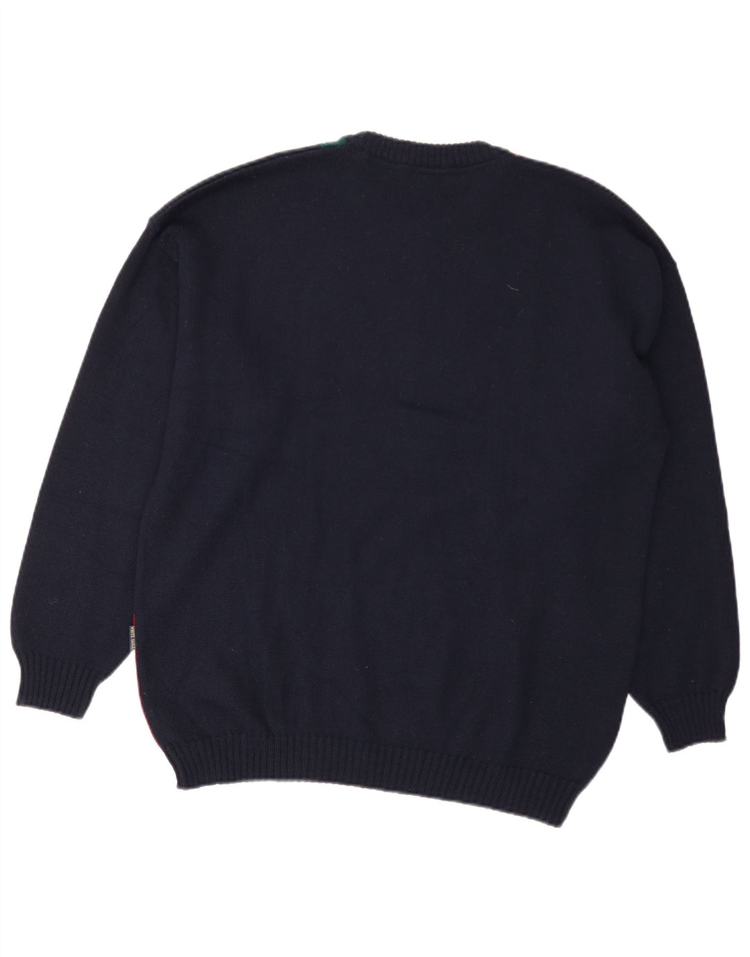 White Sails Mens Crew Neck Jumper Sweater Large Navy Blue Colourblock Wool