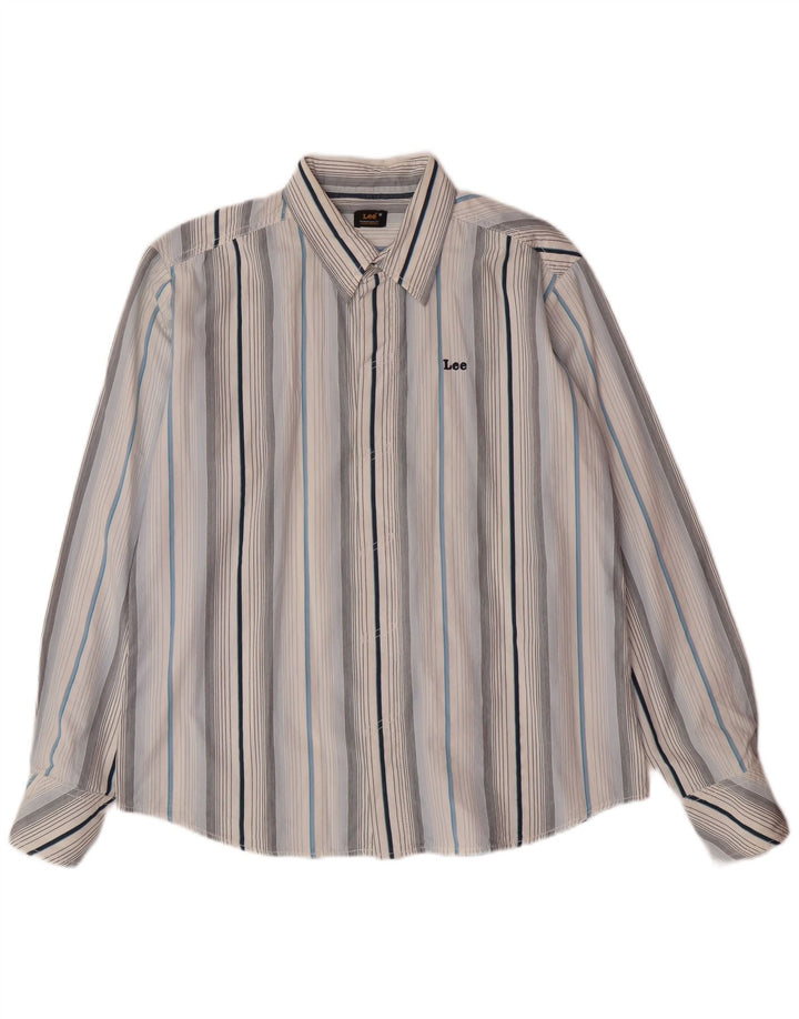 LEE Mens Shirt Medium Blue Striped Cotton