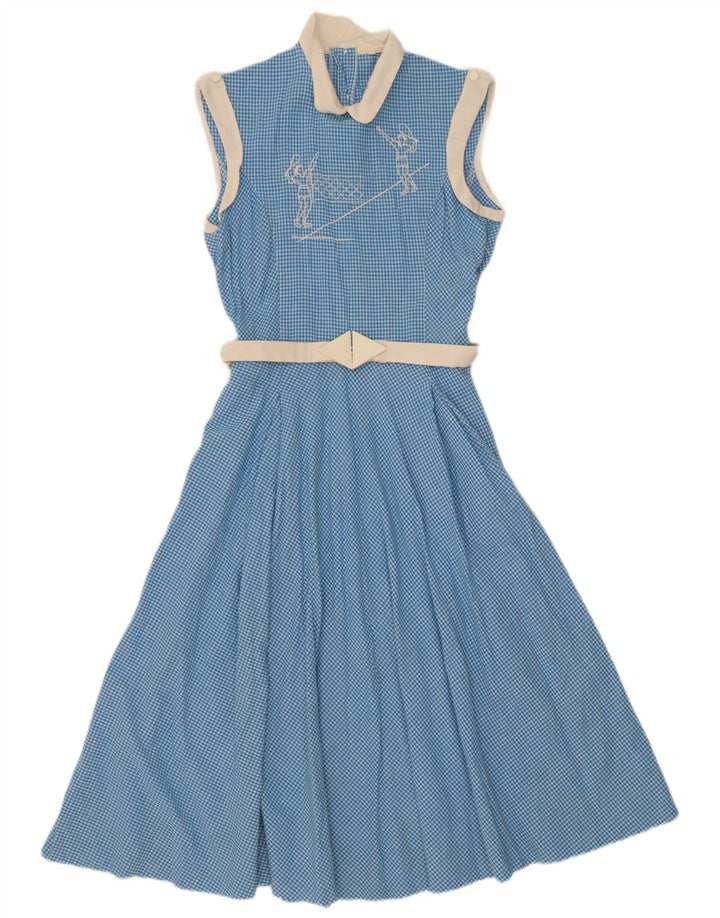 Vintage Womens Sleeveless Maxi Dress UK 10 Small Blue Gingham
