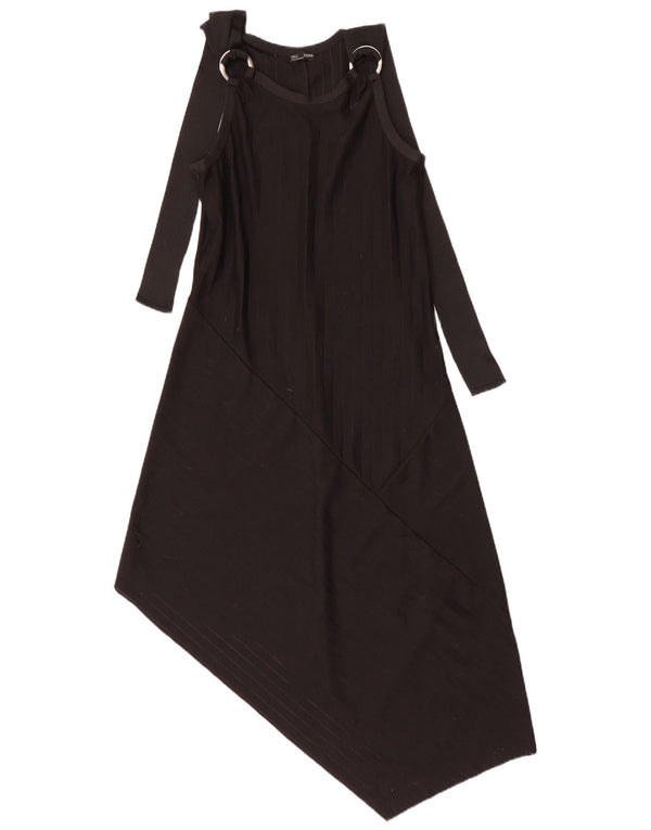 Zara Womens Long Sleeve Asymmetrical Dress UK 12 Medium Black Pinstripe
