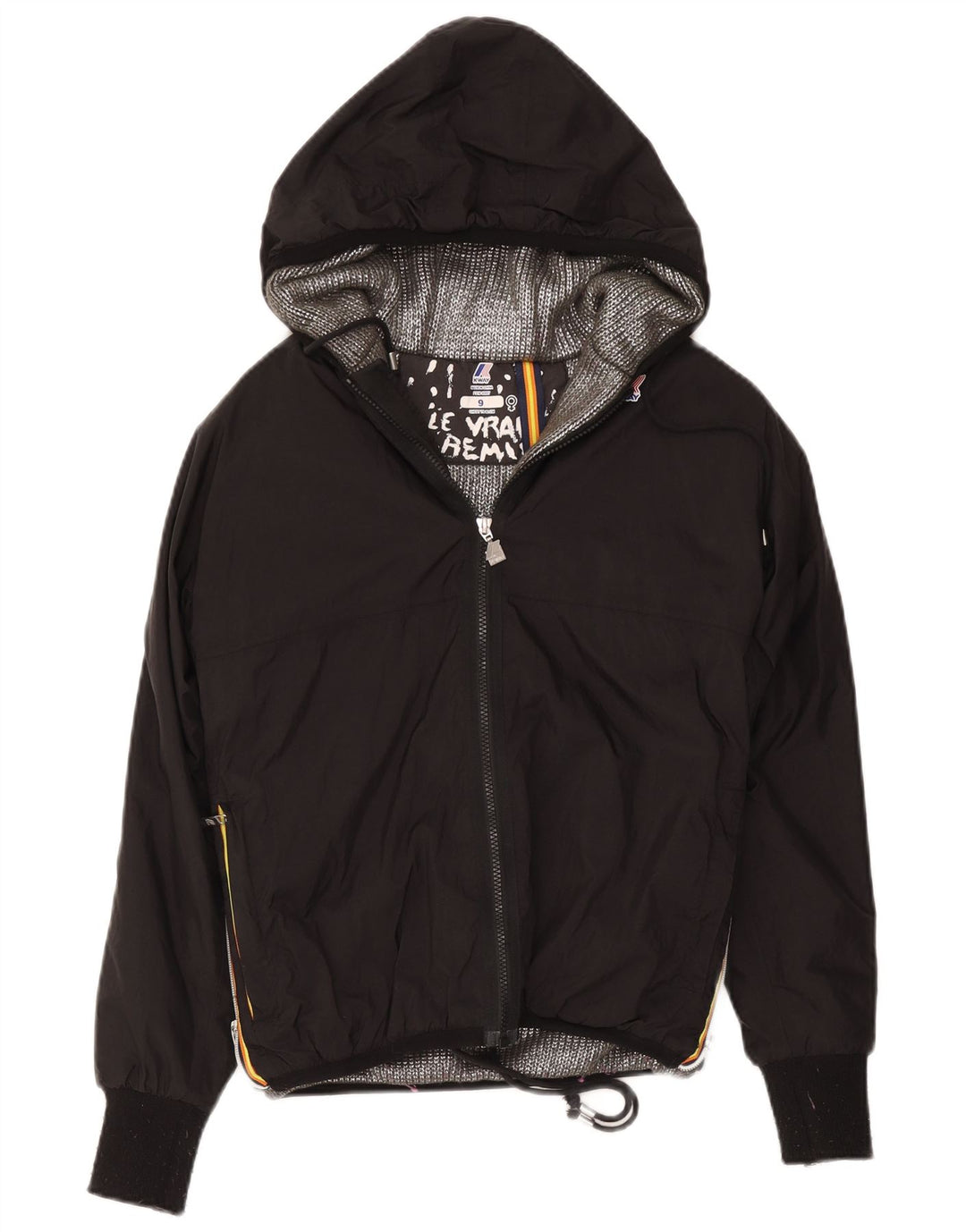 K-Way Girls Hooded Windbreaker Coat 8-9 Years Black Polyester