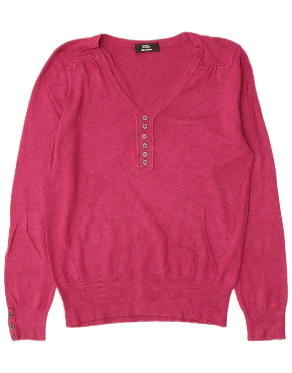 Marks & Spencer Womens V-Neck Jumper Sweater UK 14 Medium Pink