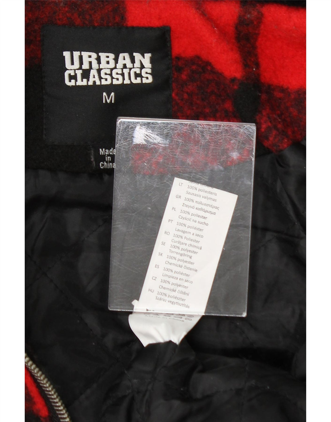 URBAN CLASSICS Womens Fleece Bomber Jacket UK 14 Medium Red Check Vintage Urban Classics and Second-Hand Urban Classics from Messina Hembry 