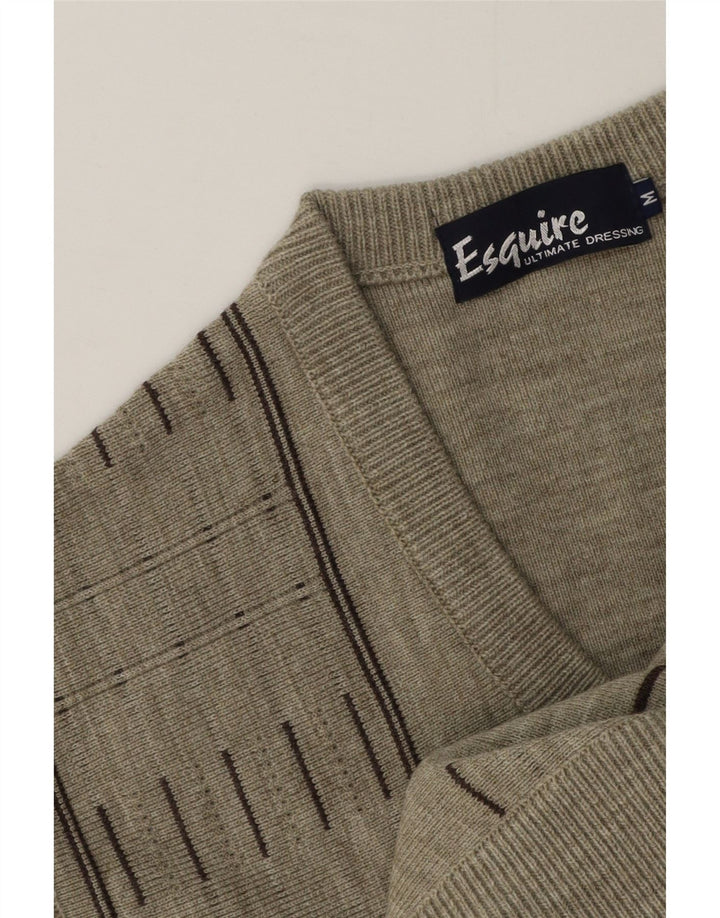 Vintage Mens Vest Tank Top Medium Grey Geometric