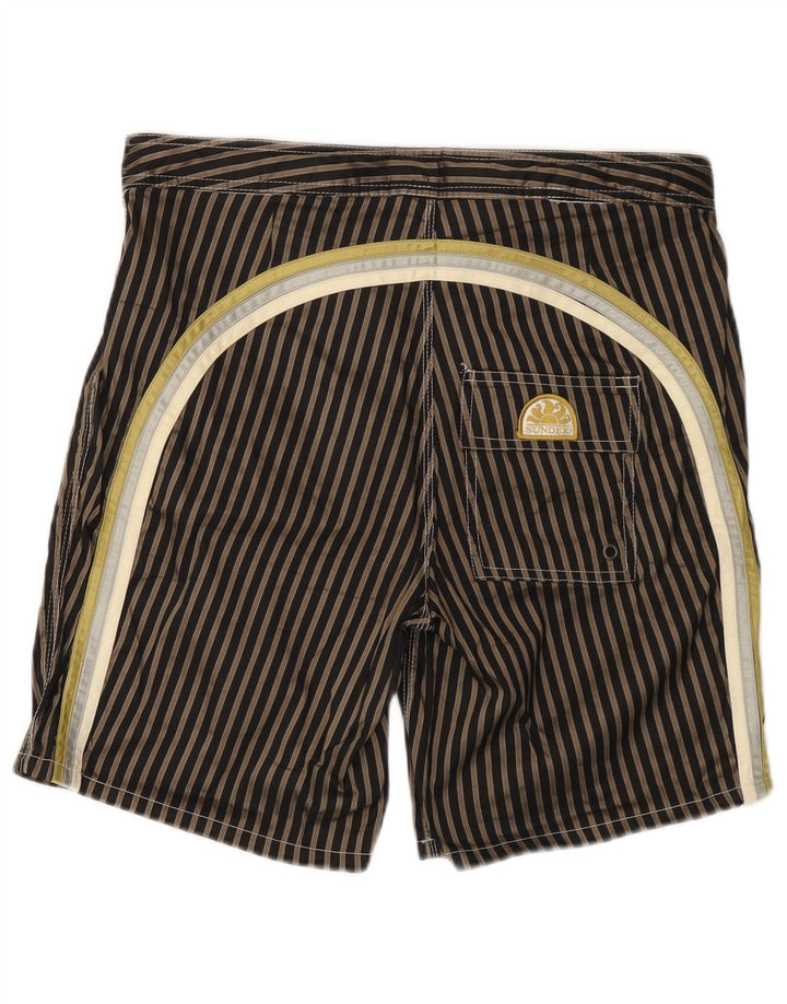 Sundek Mens Swimming Shorts Medium  Black Striped Polyester