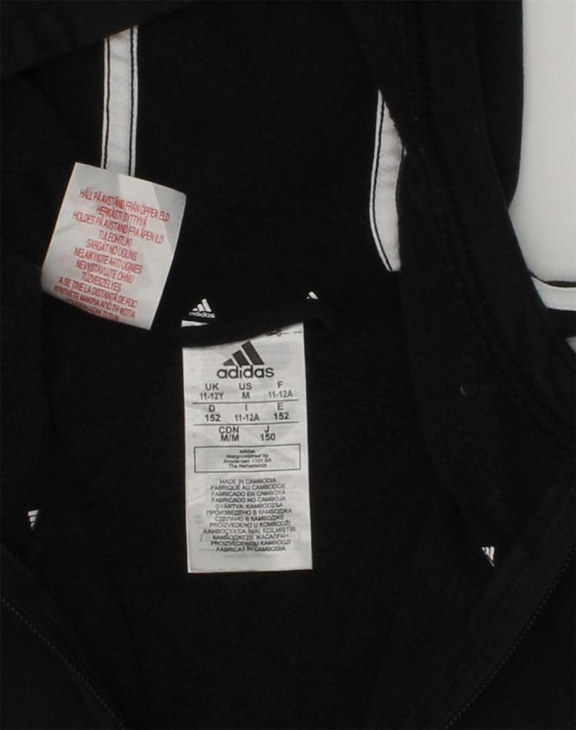 ADIDAS Boys Zip Hoodie Sweater 11-12 Years Black Cotton | Vintage Adidas | Thrift | Second-Hand Adidas | Used Clothing | Messina Hembry 